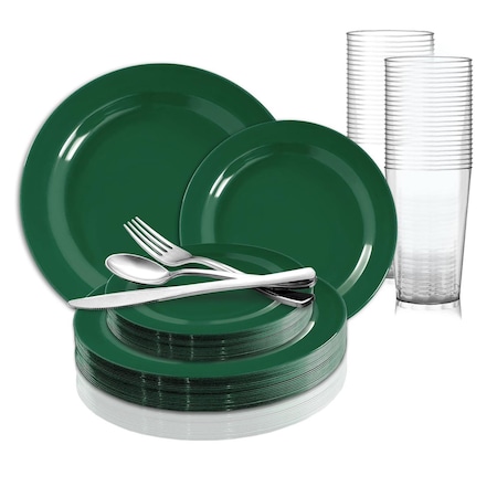 Smarty Had A Party Solid Green Holiday Round Disposable Plastic Wedding Value Set, 720PK 110GRVS120